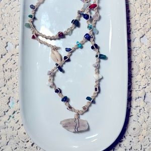 Handmade Macrame Hemp and Crystals Necklace